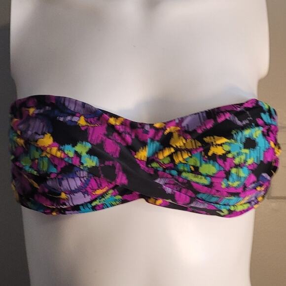 Allen B Swim Bandeau Bikini Top Women’s 8 Multicolor Floral Strapless Swimwear - Picture 1 of 8